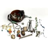 A mixed lot to include costume jewellery, Murano glass beads, Chinese enamel white metal brooch