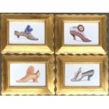 After Fiona Saunders, four reproduction prints of shoes, each in wavy edged gilt frames, internal