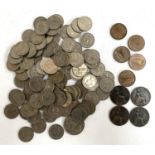 A quantity of coins to include many one shilling and new 5 pence coins, one penny etc, dating from