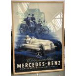 After Henri Rudaux, reproduction Mercedes German advertising poster, framed, 104x73cm; together with