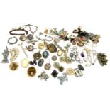 A mixed lot of costume jewellery to include various vintage brooches, souvenir brooches, earrings