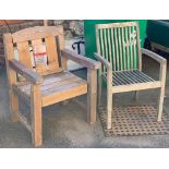 Two slatted garden chairs (one dismantled)
