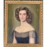 20th century oil on canvas, portrait of a lady in black dress, signed indistinctly, 51x41cm