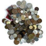 A quantity of British and world coins to include pre 947 silver, Georgian coins, Jersey, Napoleon