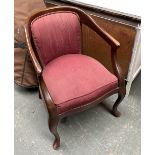 A 20th century open armchair, with upholstered seat and back, on cabriole legs, 60cmW
