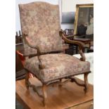 A Flemish style throne chair, acanthus capped arms, on scrolling legs, 64cmW