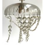 A cut glass three light bag chandelier, early 20th century, approximate 44cm drop, top bowl 29cmD;