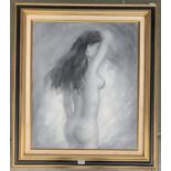 20th century acrylic on canvas, study of a female nude, 60x50cm, signed S Barton