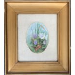 J. Sherrin, study of flowers, watercolour on paper, in an oval mount, 20x14.5cm