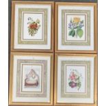 A set of three botanical prints, and one of a bedroom, each 21x15cm (4)