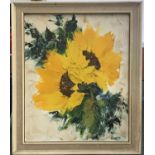 Charles Lefar, 20th century British, still life of sunflowers, high impasto, signed and dated 70 low
