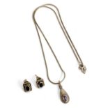 A silver Kit Heath necklace with amethyst drop pendant, hallmarked KH 98; together with a pair of