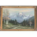 Oil on canvas, Alpine scene, signed Geoffery, 59.5x90cm