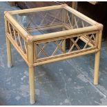 A glass topped bamboo table, 46cmH