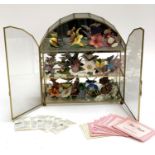 A collection of Franklin Mint butterflies of the world ceramic miniatures, in display case with