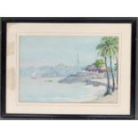 20th century watercolour, palm trees by the shore, 36x53cm
