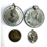 Four medallions to include Queen Victoria coronation 1838, Queen Victoria Diamond Jubilee 1897, King