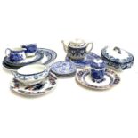A mixed lot of blue and white ceramics to include Noritake, Johnson Burslem, Copeland Spode,