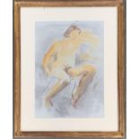 Attributed to Katie Sowter (1954-2003), pastel study of a seate nude, with pen inscription to the