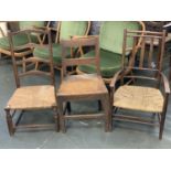A provincial George III small oak side chair; together with an ash ladderback chair (cut down) and