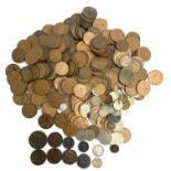 A quantity of British coins to include some pre 1947 silver, George III cartwheel penny, George