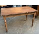 A sturdy modern stained beech pub table, 122x70x74cmH