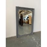 A large grey painted mirror, with bevelled glass, 100x146cm