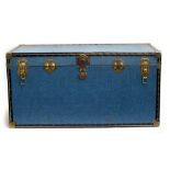 An Overpond travel trunk, blue with blue lining, 100x51x51cm