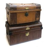 Two tole ware tin travel trunks (2)