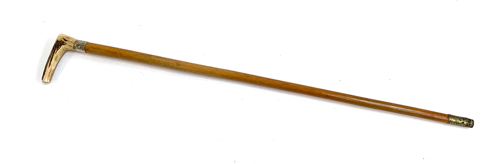 A late 19th century horse measuring stick by Arnold & Sons London, Malacca cane and antler handle