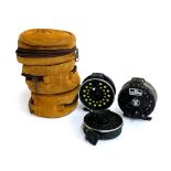 Two Abu Diplomat 156 3" dia trout fly reels with #7F and #5F lines in suede cases; c/w spare spool