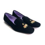 A pair of Lotus Arts de Vivre felt slippers, size 10.5, little wear, embroidered with elephants