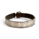 A leather and silver mounted dog collar, engraved 'Capt. Hew. Crichton, Royal Artillery', with