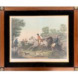 After Carle Vernet (French, 1758-1836), La Chasse au Renard, colour engraving, in verre eglomise