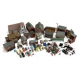 A quantity of model railway track, buildings, people, vehicles, animals, train controllers etc, to