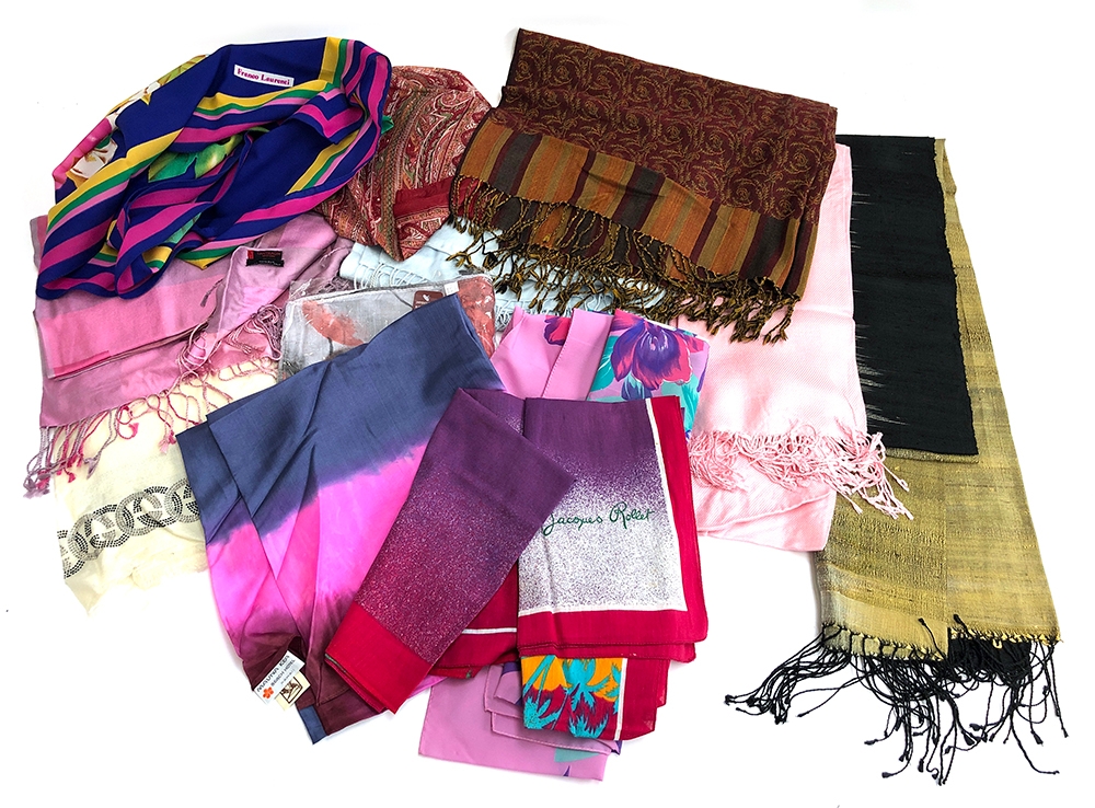 A quantity of silk and other scarves and wraps, to incude Franco Laurenti, Jaques Rollet, etc