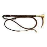 A gent's hunting whip with leather thong and nickel collar, 48cm long