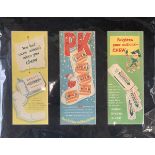 Three mounted Wrigley's chewing gum advertisements, each 29.5x11cm, the mount 40.5x50.5cm