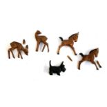 Two Forest Toys of Brockenhurst foals (af), each approx. 6cmH; together with two Forest Toys deer (