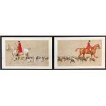 After Cecil Aldin, two colour prints of hounds on their way to a meet, each 33x58cm (2)