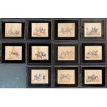 A set of 11 19th century colour engravings after Henry Alken in verre eglomise frames, 21x25cm (11)