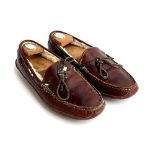 A pair of sheepskin lined Sebago moccasins, size 8?, with New & Lingwood wooden trees