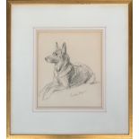 Lucy Dawson (1875-1954), pencil drawing of a German Shepherd 'Lady Olgina', 24x20cm