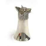 A silver fox head stirrup cup, Gibson & Co Ltd, London 1978, of flared plain beaker form, with a