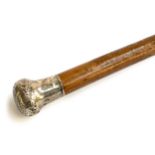 A gent's silver knopped walking cane, London 1918, 91cm long