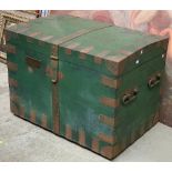 A substantial metal banded silver chest, with two carry handles to each end, removable tray and