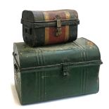 Two painted metal travel trunks, 55cm and 36cm wide