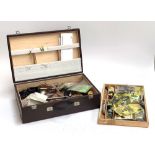 A Bob Church & Co. Northampton fly tyers chest with removeable tray, various fly tying materials and