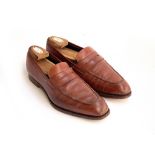 A pair of Crockett & Jones 'The Marston' brown leather loafers, size 8.5E, with New & Lingwood