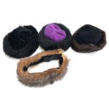 Three hats with felt and faux fur trim, together with a fur headband (AF) (4)